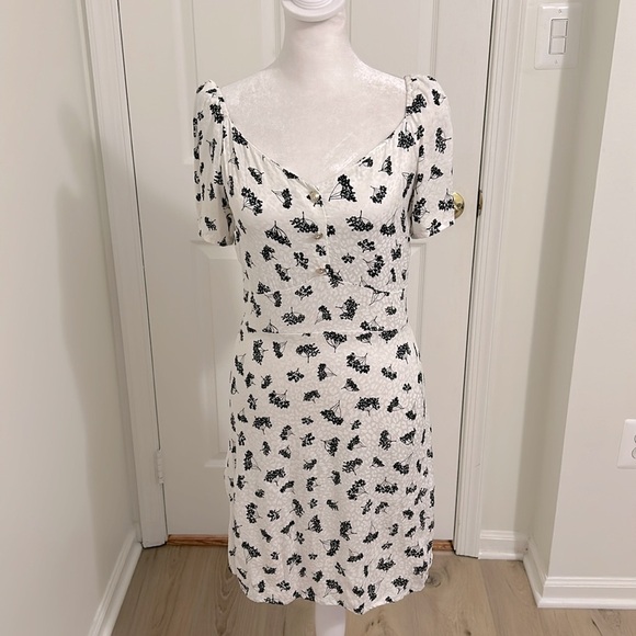 Maje Roseline Floral Print Jacquard Puff Sleeve Gold Button Mini Dress Size 38 6 - Picture 6 of 15